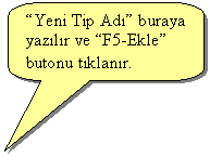 Keleri Yuvarlanm Dikdrtgen Belirtme izgisi: Yeni Tip Ad buraya yazlr ve F5-Ekle butonu tklanr.