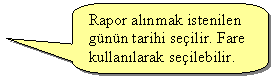 Keleri Yuvarlanm Dikdrtgen Belirtme izgisi: Rapor alnmak istenilen gnn tarihi seilir. Fare kullanlarak seilebilir.