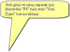 Keleri Yuvarlanm Dikdrtgen Belirtme izgisi: Stok girii ve k yapmak iin klavyeden F4 tuu veya Yeni Kayt butonu tklanr. 